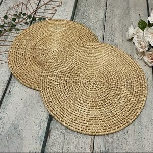 Boho bamboo placemats jungalow tan brown weaved rattan round decor neutral beige